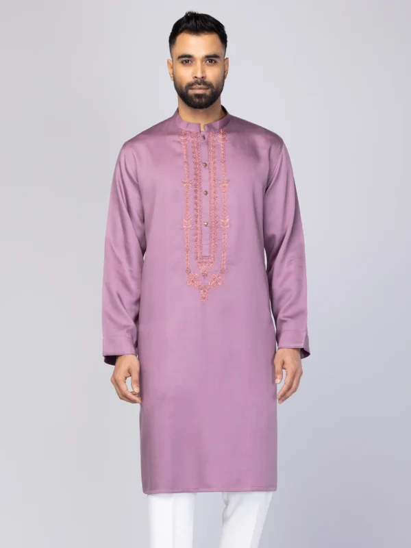 Mauve Printed and Erri Embroidered Cotton Panjabi