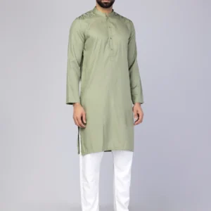 Pistachio Embroidered Viscose-Cotton Slim Fit Panjabi Pajama Set