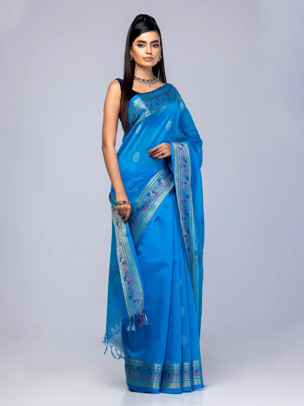Blue Tangail Chosha Katan Saree