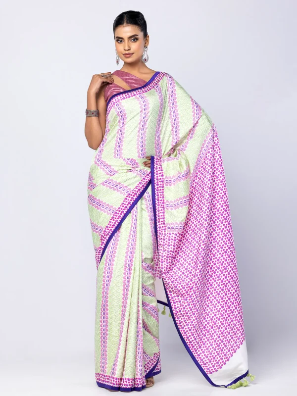 White Printed Silk Saree