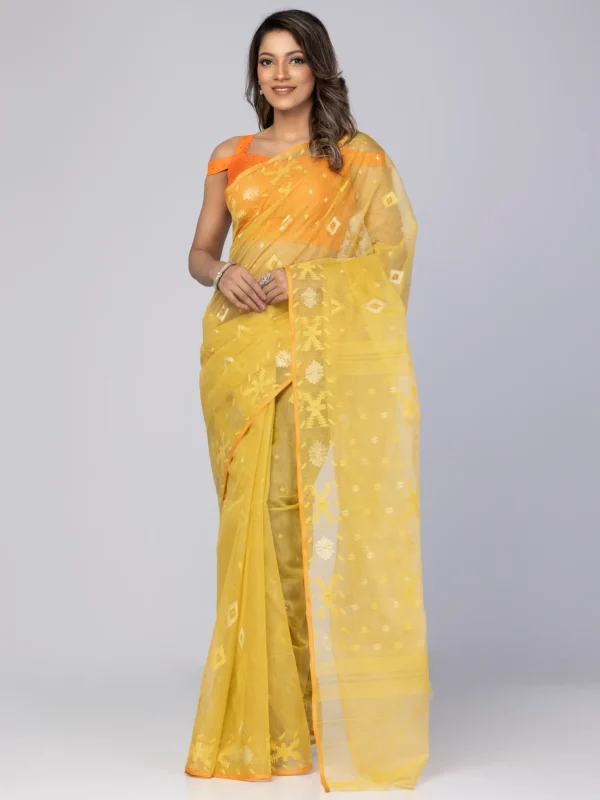 Yellow Half Silk Jamdani Saree