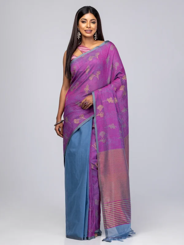 Purple Tangail Cotton Baluchari Saree